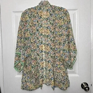 LESHOP Women’s Neon Floral Open Front Kimono | size Small